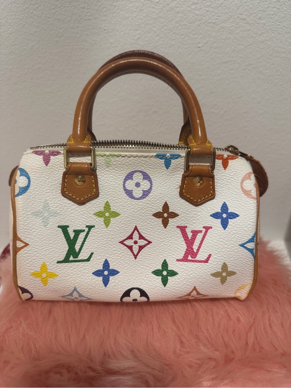 Louis Vuitton White Multicolor Monogram Mini Speedy Top Handle Bag